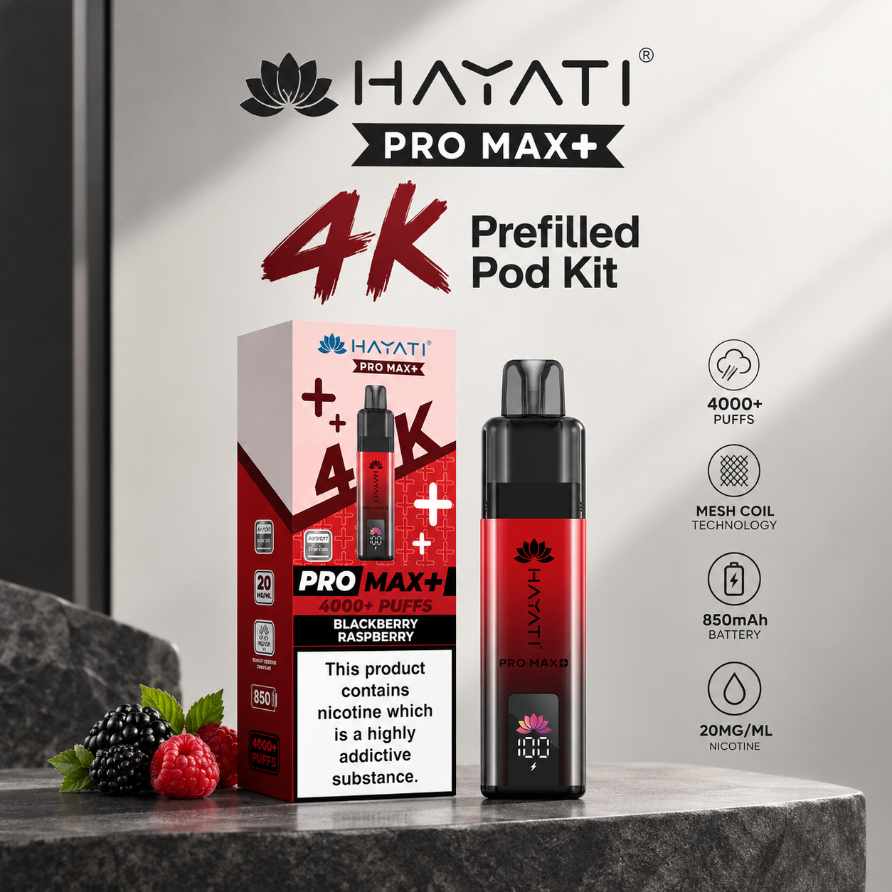 hayati pro max+ 4k pod kit advertisement
