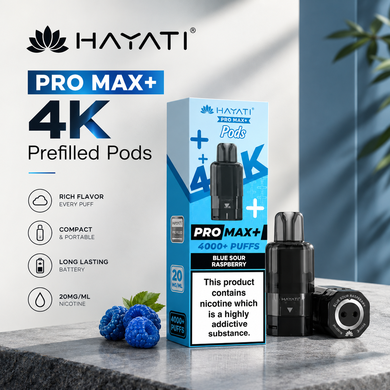 hayati pro max+ blue raspberry pods
