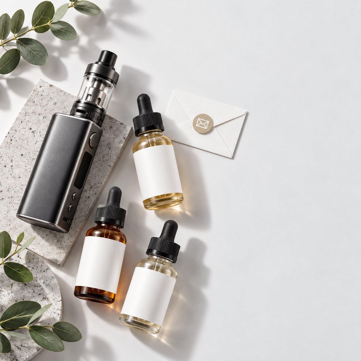 minimalist vape lifestyle flat lay