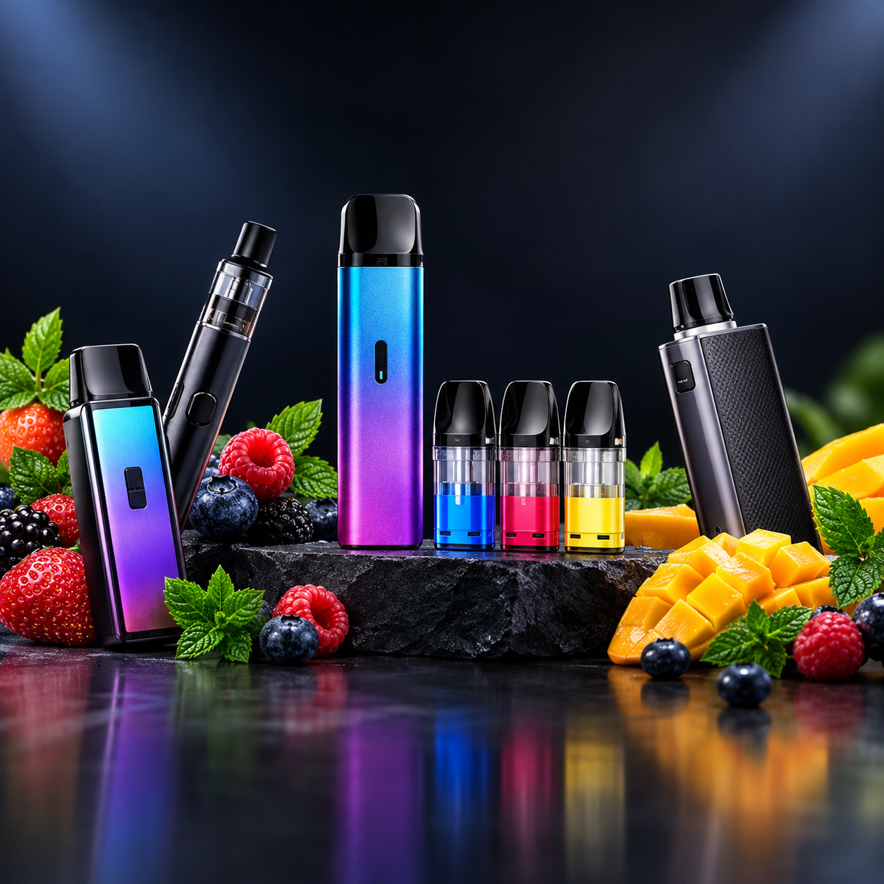 premium vape collection with fresh fruit