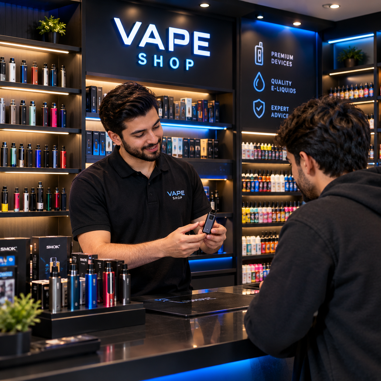 premium vape shop counter experience